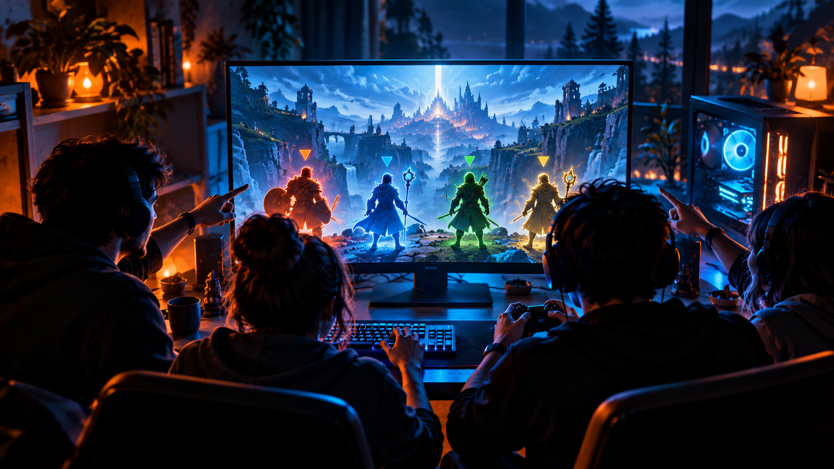 Friends sharing a free PC co-op gaming session