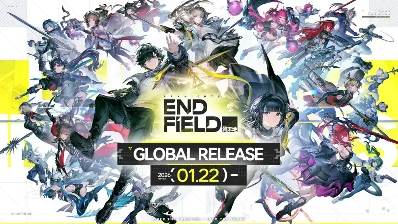 The global release poster: January 22, 2026. Arknights: Endfield official global release poster dated January 22 with the full character cast