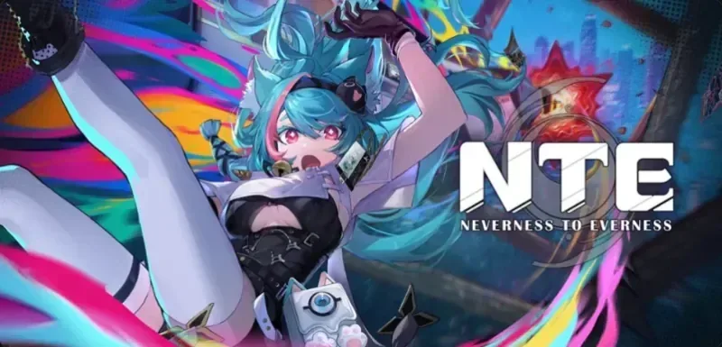 NTE: Neverness to Everness official key art: a character with blue hair in a colorful neon scene