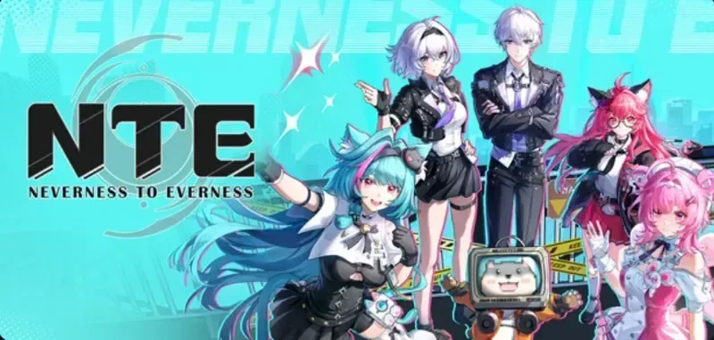 NTE: Neverness to Everness official key art with the main cast of characters and the NTE logo